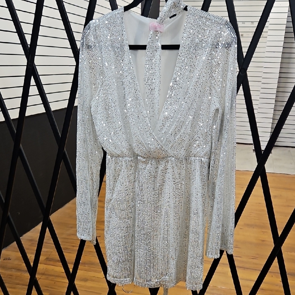 Pink Lily Silver Sequin Dress